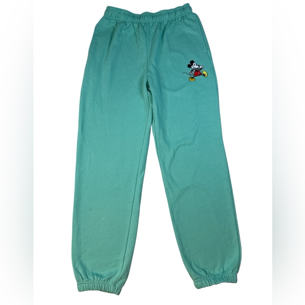 Disney Mickey Mouse Embroidered Jogger Sweatpants Womens Medium Mint Green